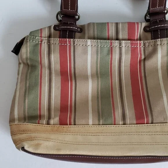 Large RELIC by FOSSIL Canvas Handbag Utility Boho Stripe Olive Red Vintage - Picture 14 of 16